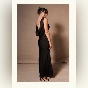 Meshki Black Backless Cowl-Back Evening Dress